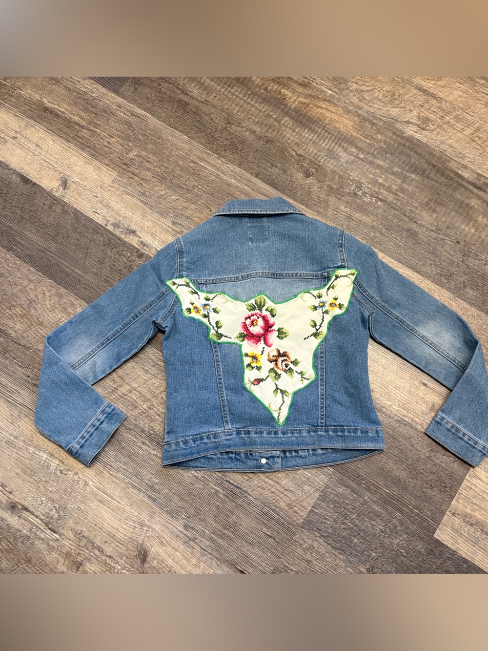 The Children's Place Light Blue Denim Jacket with Floral Back Applique